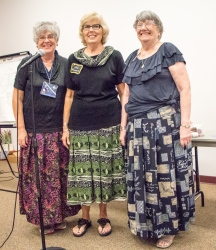 Norma Womack, Pat Hernandez & Penny Ruddle modeling Serger Group skirts
